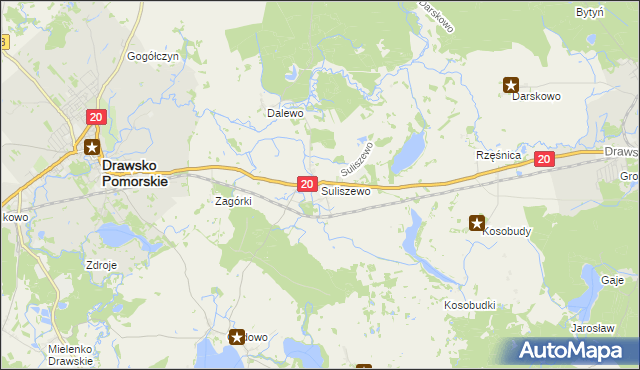 mapa Suliszewo gmina Drawsko Pomorskie, Suliszewo gmina Drawsko Pomorskie na mapie Targeo