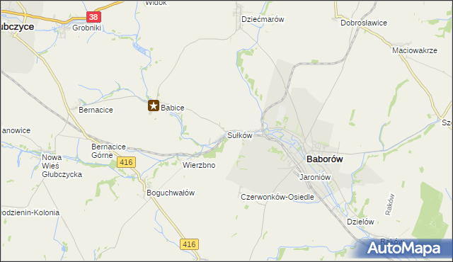 mapa Sułków gmina Baborów, Sułków gmina Baborów na mapie Targeo