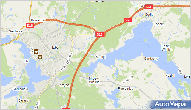 mapa Szeligi gmina Ełk, Szeligi gmina Ełk na mapie Targeo