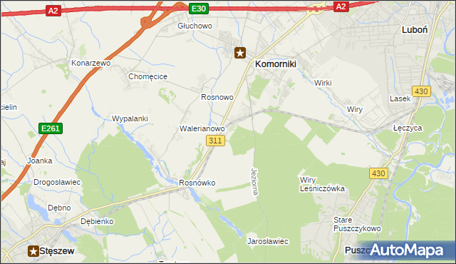 mapa Szreniawa gmina Komorniki, Szreniawa gmina Komorniki na mapie Targeo