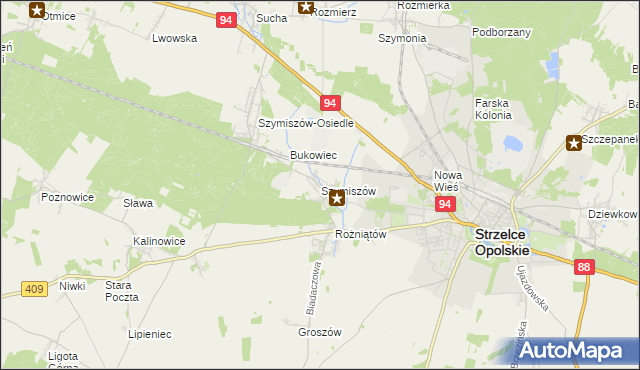 mapa Szymiszów, Szymiszów na mapie Targeo