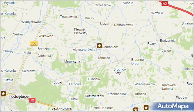 mapa Tobolice gmina Dalików, Tobolice gmina Dalików na mapie Targeo