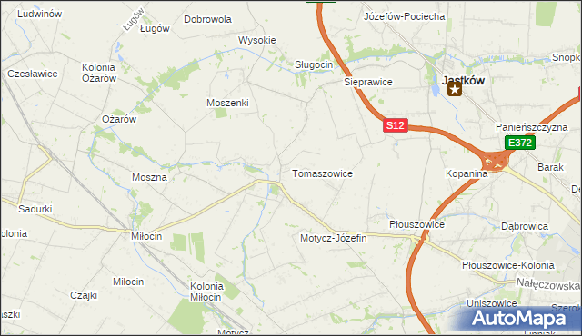 mapa Tomaszowice gmina Jastków, Tomaszowice gmina Jastków na mapie Targeo
