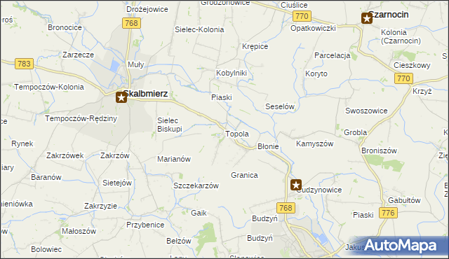 mapa Topola gmina Skalbmierz, Topola gmina Skalbmierz na mapie Targeo
