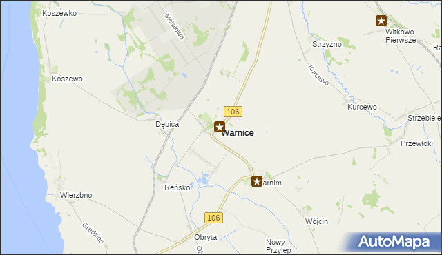 mapa Warnice powiat pyrzycki, Warnice powiat pyrzycki na mapie Targeo