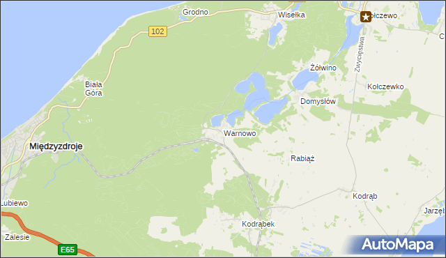 mapa Warnowo gmina Wolin, Warnowo gmina Wolin na mapie Targeo