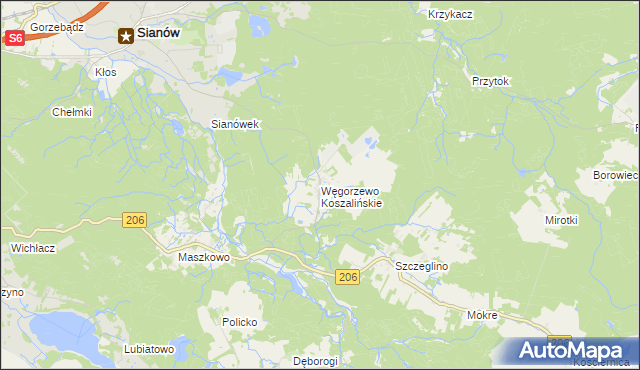 mapa Węgorzewo Koszalińskie, Węgorzewo Koszalińskie na mapie Targeo