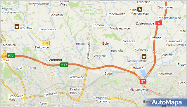 mapa Węgrzce gmina Zielonki, Węgrzce gmina Zielonki na mapie Targeo