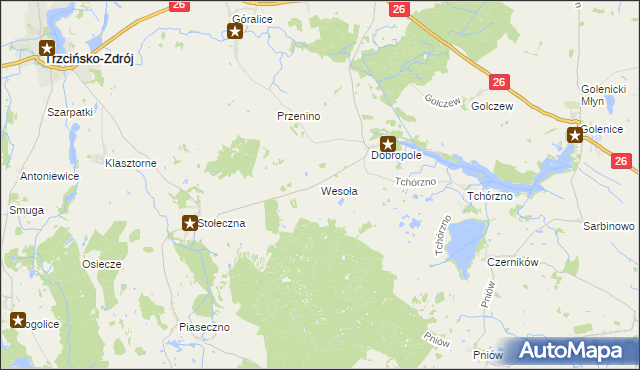 mapa Wesoła gmina Trzcińsko-Zdrój, Wesoła gmina Trzcińsko-Zdrój na mapie Targeo
