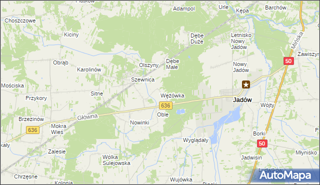 mapa Wężówka gmina Jadów, Wężówka gmina Jadów na mapie Targeo