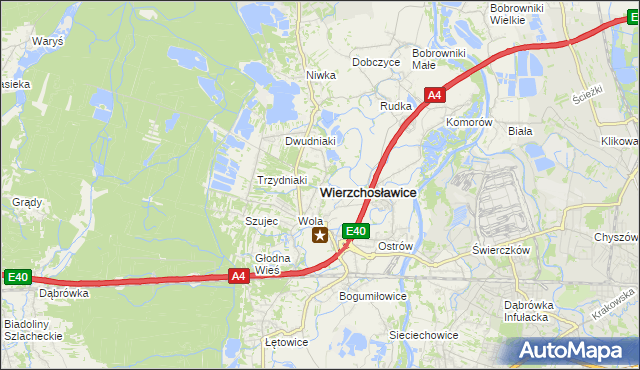 mapa Wierzchosławice powiat tarnowski, Wierzchosławice powiat tarnowski na mapie Targeo