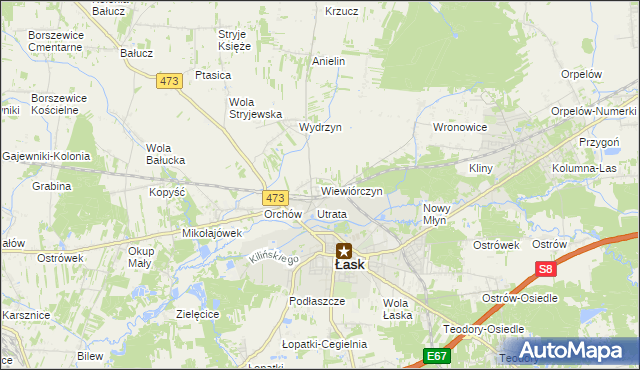 mapa Wiewiórczyn gmina Łask, Wiewiórczyn gmina Łask na mapie Targeo