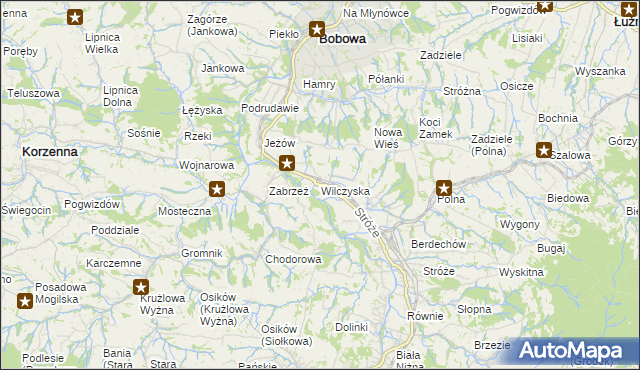 mapa Wilczyska gmina Bobowa, Wilczyska gmina Bobowa na mapie Targeo