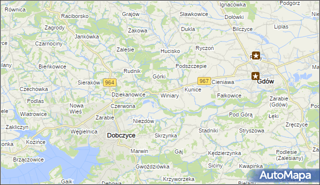 mapa Winiary gmina Gdów, Winiary gmina Gdów na mapie Targeo