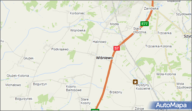 mapa Wiśniewo powiat mławski, Wiśniewo powiat mławski na mapie Targeo