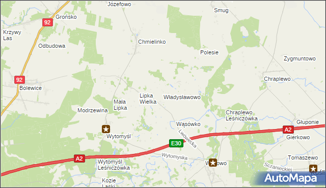 mapa Władysławowo gmina Lwówek, Władysławowo gmina Lwówek na mapie Targeo