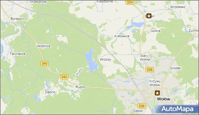 mapa Wrzosy gmina Wołów, Wrzosy gmina Wołów na mapie Targeo