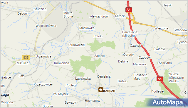 mapa Zalesie gmina Zarzecze, Zalesie gmina Zarzecze na mapie Targeo