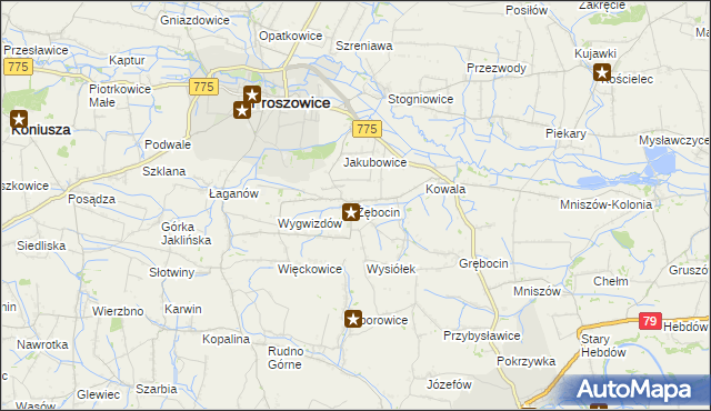 mapa Żębocin, Żębocin na mapie Targeo