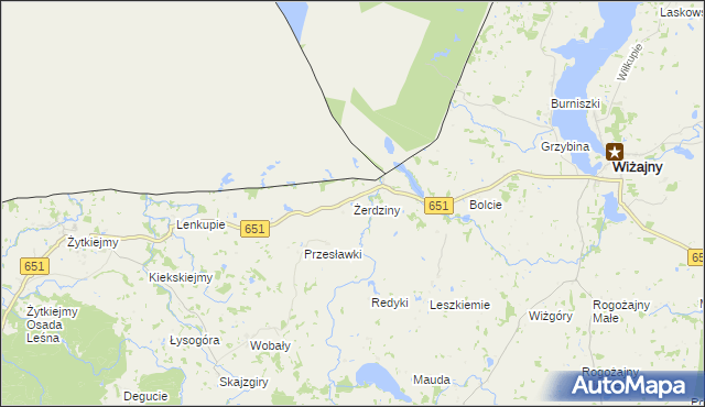 mapa Żerdziny gmina Dubeninki, Żerdziny gmina Dubeninki na mapie Targeo