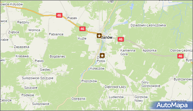 mapa Złoty Potok gmina Janów, Złoty Potok gmina Janów na mapie Targeo