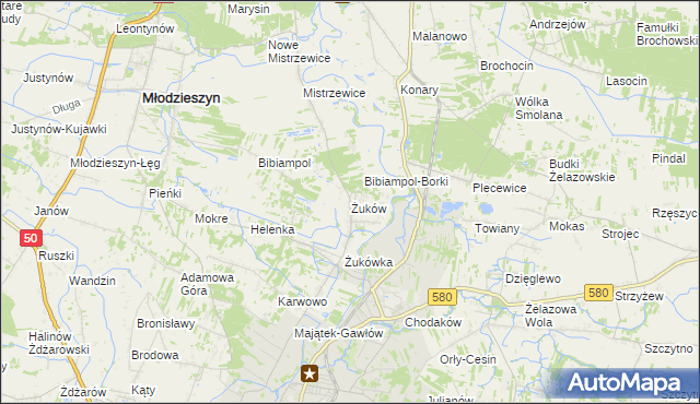 mapa Żuków gmina Sochaczew, Żuków gmina Sochaczew na mapie Targeo