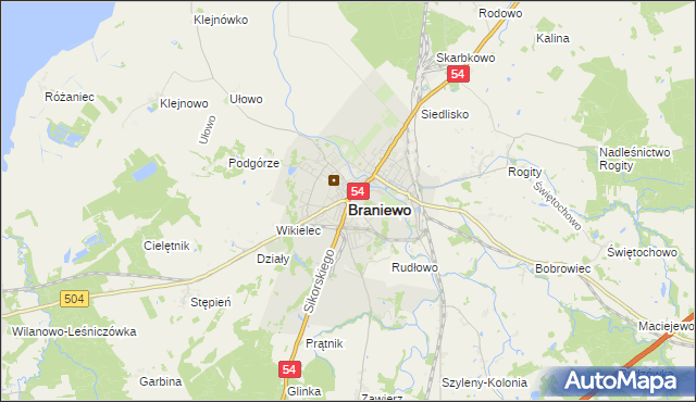 mapa Braniewo, Braniewo na mapie Targeo