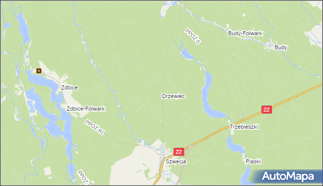 mapa Drzewiec gmina Jastrowie, Drzewiec gmina Jastrowie na mapie Targeo