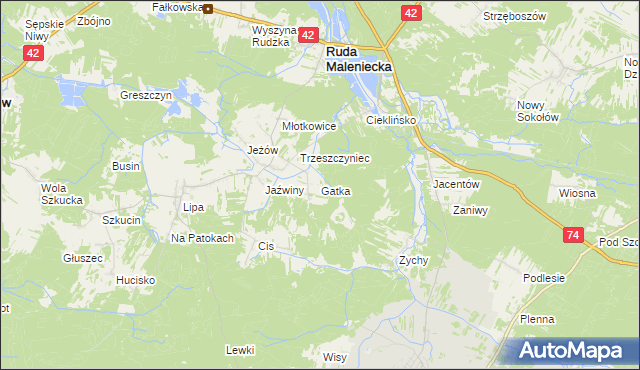 mapa Gatka gmina Ruda Maleniecka, Gatka gmina Ruda Maleniecka na mapie Targeo