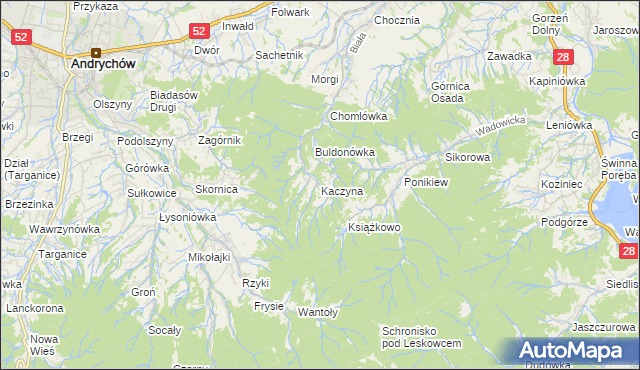 mapa Kaczyna gmina Wadowice, Kaczyna gmina Wadowice na mapie Targeo