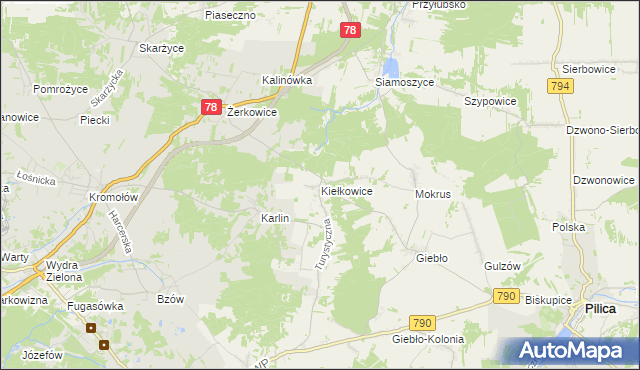 mapa Kiełkowice, Kiełkowice na mapie Targeo