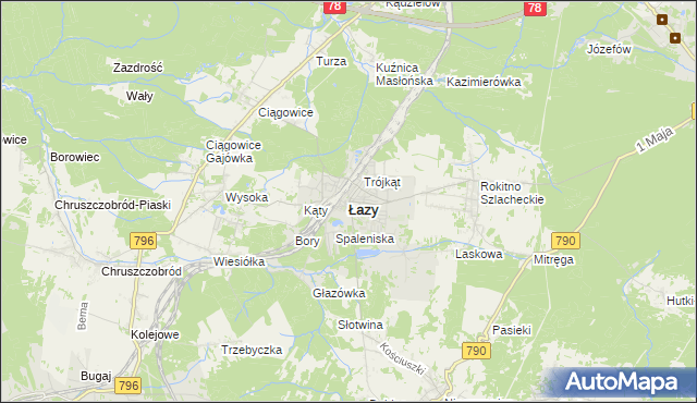 mapa Łazy powiat zawierciański, Łazy powiat zawierciański na mapie Targeo