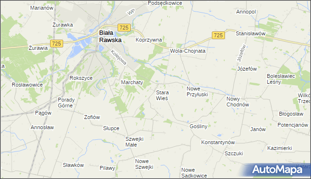 mapa Stara Wieś gmina Biała Rawska, Stara Wieś gmina Biała Rawska na mapie Targeo