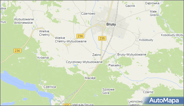 mapa Żabno gmina Brusy, Żabno gmina Brusy na mapie Targeo