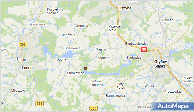 mapa Zapusta gmina Olszyna, Zapusta gmina Olszyna na mapie Targeo