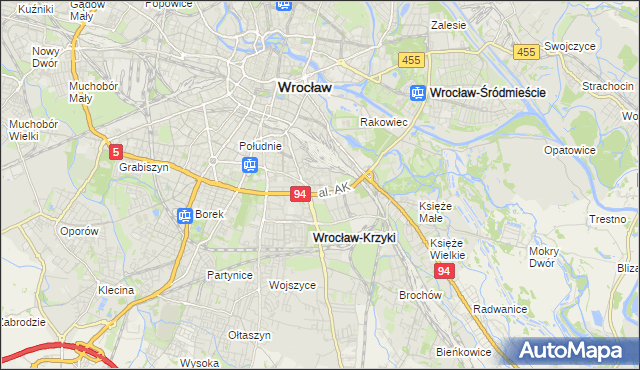 mapa Krzyki gmina Wrocław, Krzyki gmina Wrocław na mapie Targeo