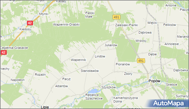 mapa Lindów gmina Lipie, Lindów gmina Lipie na mapie Targeo