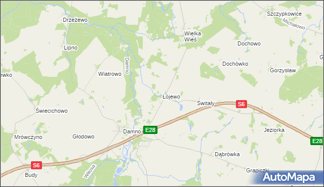 mapa Łojewo gmina Damnica, Łojewo gmina Damnica na mapie Targeo