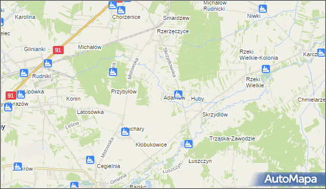 mapa Adamów gmina Kłomnice, Adamów gmina Kłomnice na mapie Targeo