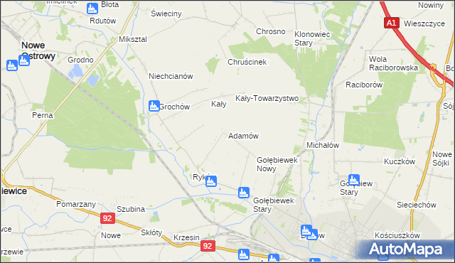 mapa Adamów gmina Kutno, Adamów gmina Kutno na mapie Targeo