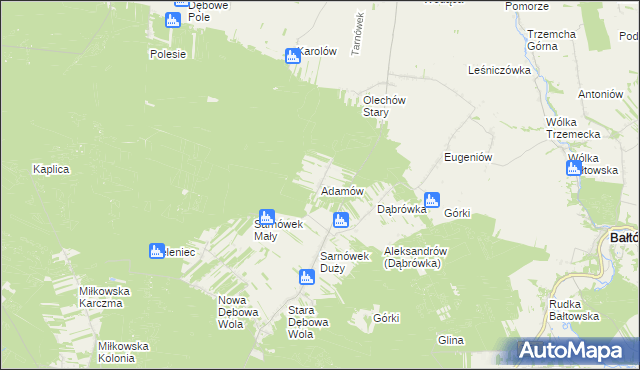 mapa Adamów gmina Sienno, Adamów gmina Sienno na mapie Targeo