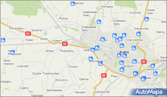 mapa Adamowice gmina Kutno, Adamowice gmina Kutno na mapie Targeo