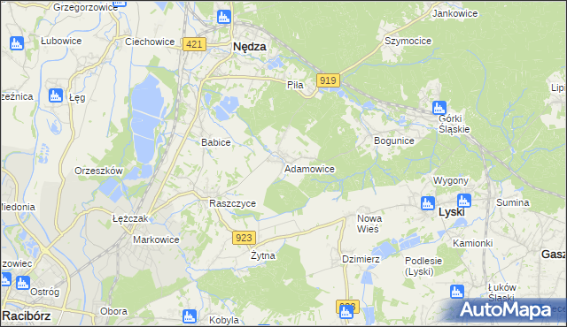 mapa Adamowice gmina Lyski, Adamowice gmina Lyski na mapie Targeo