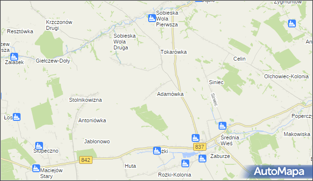 mapa Adamówka gmina Żółkiewka, Adamówka gmina Żółkiewka na mapie Targeo