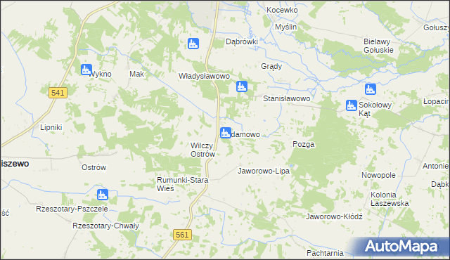 mapa Adamowo gmina Bieżuń, Adamowo gmina Bieżuń na mapie Targeo