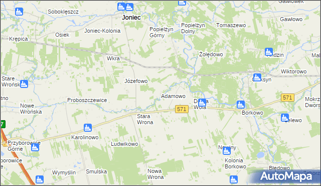 mapa Adamowo gmina Joniec, Adamowo gmina Joniec na mapie Targeo
