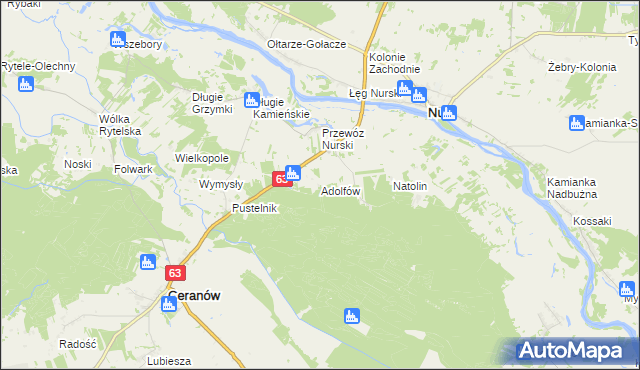 mapa Adolfów gmina Ceranów, Adolfów gmina Ceranów na mapie Targeo