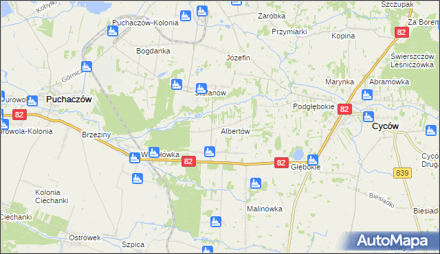 mapa Albertów gmina Puchaczów, Albertów gmina Puchaczów na mapie Targeo