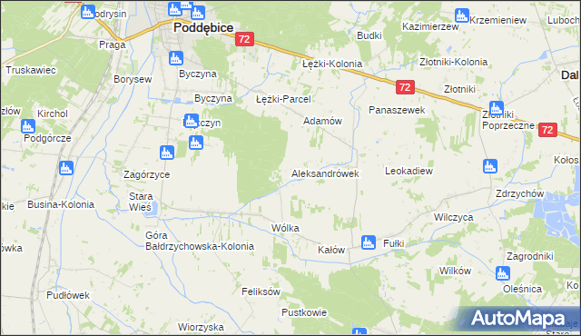 mapa Aleksandrówek gmina Poddębice, Aleksandrówek gmina Poddębice na mapie Targeo