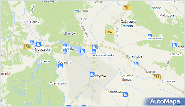 mapa Aleksandrówka gmina Przyrów, Aleksandrówka gmina Przyrów na mapie Targeo